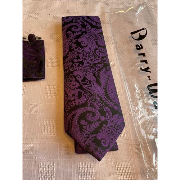 Barry Wang Four pc Matching Necktie / Pocket Square / 2 Cufflinks, Brand New - Picture 3 of 14